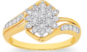 9ct+Gold+Diamond+Cluster+Dress+Ring