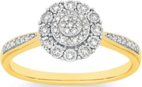 9ct+Two+Tone+Gold+Diamond+Round+Cluster+Ring