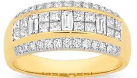 9ct+Gold+Diamond+Three+Row+Band