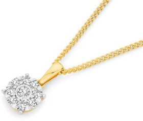 9ct+Two+Tone+Gold+Diamond+Cluster+Pendant