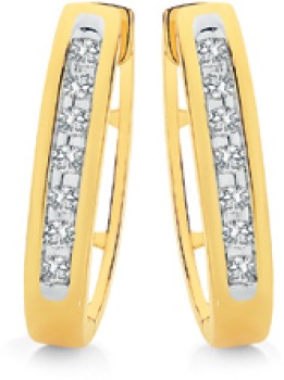 9ct+Gold+Diamond+Channel+Set+Huggie+Earrings