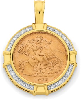 9ct-Gold-Diamond-22CT-Half-Sovereign-Pendant on sale