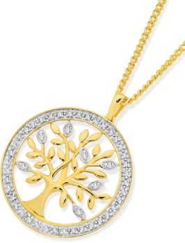 9ct+Gold+Diamond+Tree+of+Life+Pendant