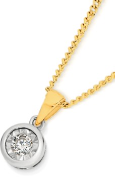 9ct+Two+Tone+Gold+Diamond+Bezel+Set+Pendant