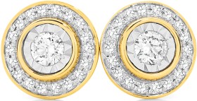 9ct+Gold+Diamond+Halo+Stud+Earrings