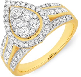 9ct+Gold+Diamond+Pear+Cluster+Ring