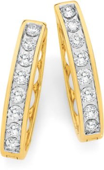 9ct+Gold+Diamond+Huggie+Earrings