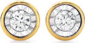 9ct+Two+Tone+Gold+Diamond+Bezel+Set+Stud+Earrings