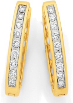 9ct+Gold+Diamond+Channel+Set+Huggie+Earrings