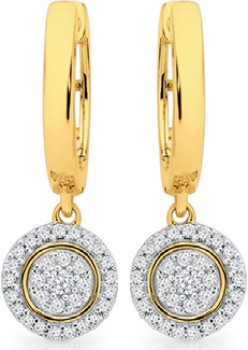 9ct+Gold+Diamond+Drop+Huggie+Earrings