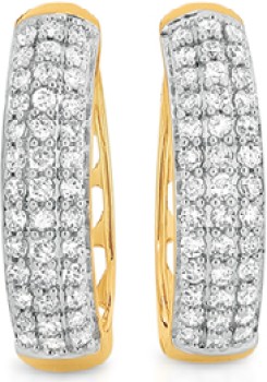 9ct+Gold+Diamond+Pave+Huggie+Earrings