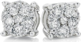 9ct+White+Gold+Diamond+Cluster+Stud+Earrings