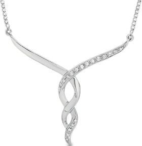 9ct+White+Gold+Diamond+Twist+Necklet