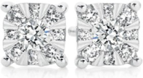 9ct-White-Gold-Diamond-Cushion-Cluster-Earrings on sale