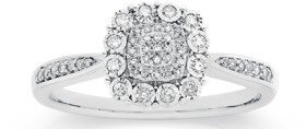 9ct+White+Gold+Diamond+Cushion+Cluster+Ring