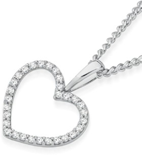 Exquisites+9ct+White+Gold+Diamond+Heart+Pendant