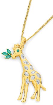 9ct+Gold+Natural+Emerald+%26amp%3B+Diamond+Giraffe+Pendant