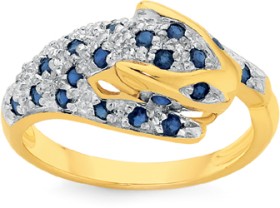 9ct+Gold+Sapphire+%26amp%3B+Diamond+Leopard+Ring