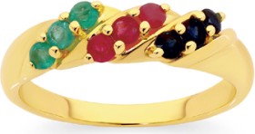 9ct-Gold-Natural-Sapphire-Ruby-Emerald-Wave-Ring on sale