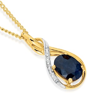 9ct-Gold-Black-Sapphire-Diamond-Pendant on sale