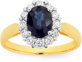 9ct+Gold+Natural+Sapphire+%26amp%3B+.50ct+Diamond+Ring