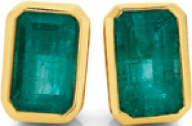 9ct+Gold+Natural+Emerald+Stud+Earrings