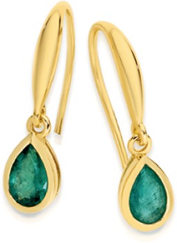 9ct+Gold+Natural+Emerald+Earrings