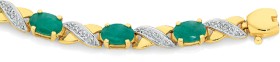 9ct+Gold+Natural+Emerald+%26amp%3B+Diamond+Oval+Cut+Kiss+Bracelet