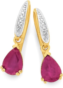 9ct+Gold+Natural+Ruby+%26amp%3B+Diamond+Earrings