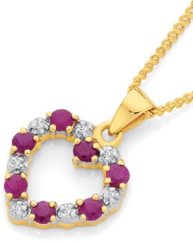 9ct+Gold+Ruby+%26amp%3B+Diamond+Heart+Pendant