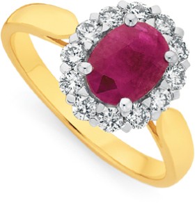 9ct+Gold+Oval+Ruby+%26amp%3B+.50ct+Diamond+Ring