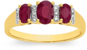 9ct+Gold+Ruby+%26amp%3B+.10ct+Diamond+Oval+Trilogy+Ring