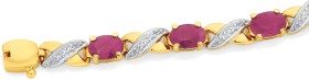 9ct+Gold+Natural+Ruby+%26amp%3B+.16ct+Diamond+Bracelet