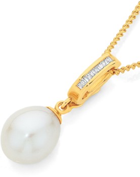 9ct+Gold+Cultured+Fresh+Water+Pearl+%26amp%3B+Diamond+Enhancer