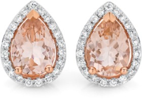 9ct+Rose+Gold+Morganite+%26amp%3B+Diamond+Stud+Earrings