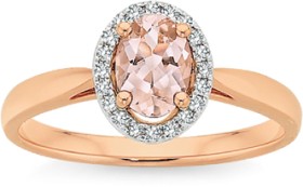 9ct+Rose+Gold+Morganite+%26amp%3B+Diamond+Ring