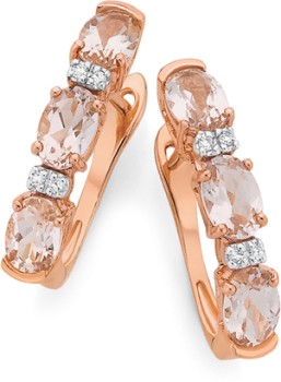 9ct+Rose+Gold+Morganite+with+Diamond+Accents+Huggie+Earrings