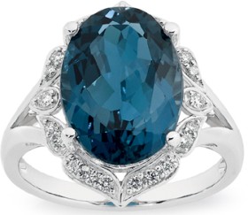 9ct-White-Gold-London-Blue-Topaz-10ct-Diamonds-Ring on sale