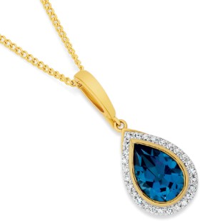 9ct-Gold-Blue-Topaz-20ct-Diamond-Pendant on sale