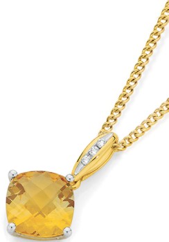 9ct+Gold+Citrine+%26amp%3B+Diamond+Pendant