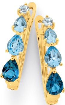 9ct+Gold+London+Sky+Blue+Topaz+Lever+Back+Hoop+Earrings