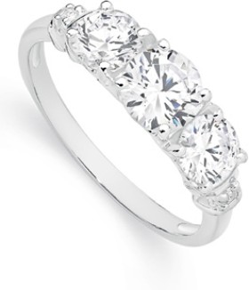 Sterling+Silver+3+Stone+Cubic+Zirconia+%26amp%3B+Shoulder+Dress+Ring