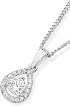 Sterling+Silver+4mm+Cubic+Zirconia+and+Pear+Frame+Pendant