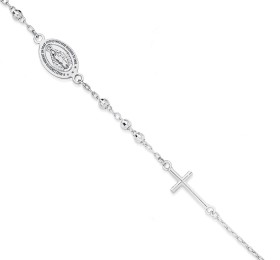 Sterling+Silver+Miraculous+%26amp%3B+Cross+Bracelet