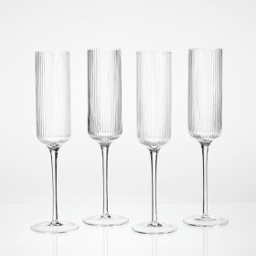 Mila-Ribbed-Champagne-Crystal-Glass-Flute-Set-of-4-by-MUSE on sale