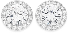 Sterling+Silver+Round+Cubic+Zirconia+Cluster+Studs