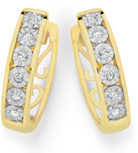 9ct+Gold+Diamond+Channel+Set+Huggie+Earrings