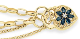 9ct-Gold-19cm-Solid-London-Blue-Topaz-Diamond-Flower-Padlock-Bracelet on sale