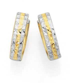 9ct+Gold+Two+Tone+10mm+Reversible+Huggie+Earrings