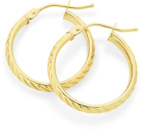 9ct+Gold+15mm+Twist+Hoop+Earrings